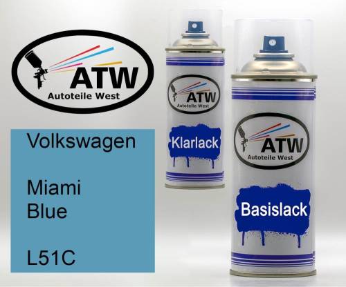 Volkswagen, Miami Blue, L51C: 400ml Sprühdose + 400ml Klarlack - Set, von ATW Autoteile West.